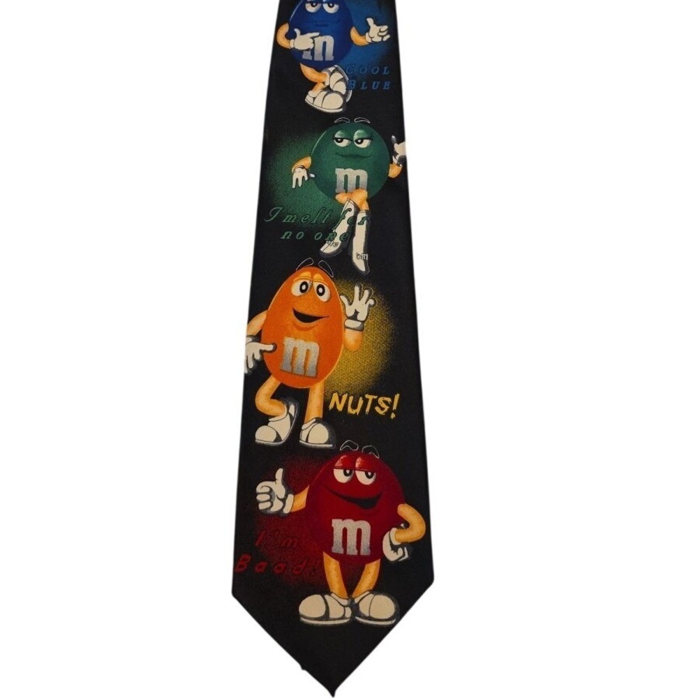 M&M's Brand‎ Character Slogans Novelty Tie Necktie Black 100% Polyester B1